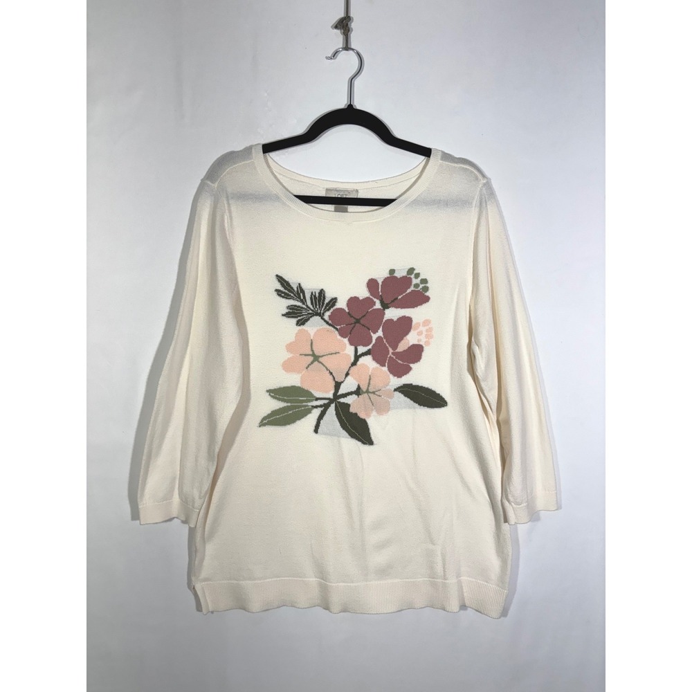 Classic Charming Cottagecore Loft Outlet Floral Knit Sweater Womens XL Ivory
